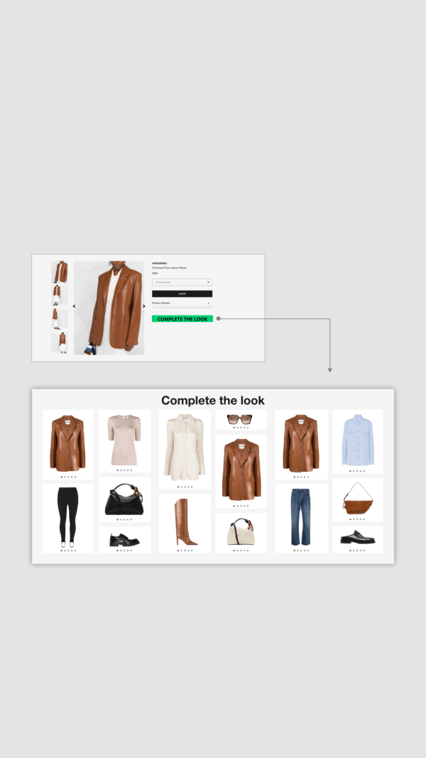 AI-generated complete outfit combinations for fashion e-commerce product pages